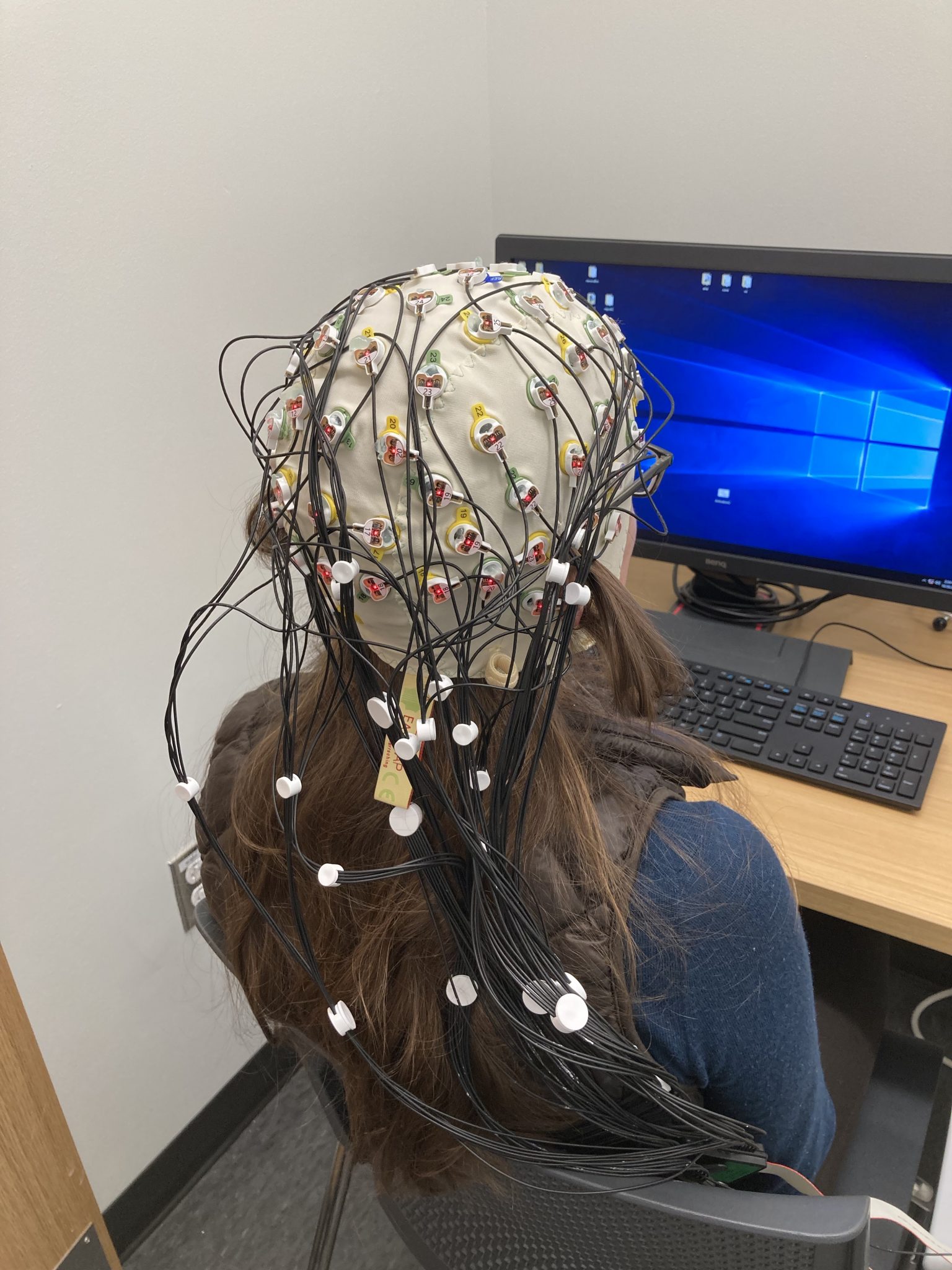 Scalp EEG image of participant in front of computer